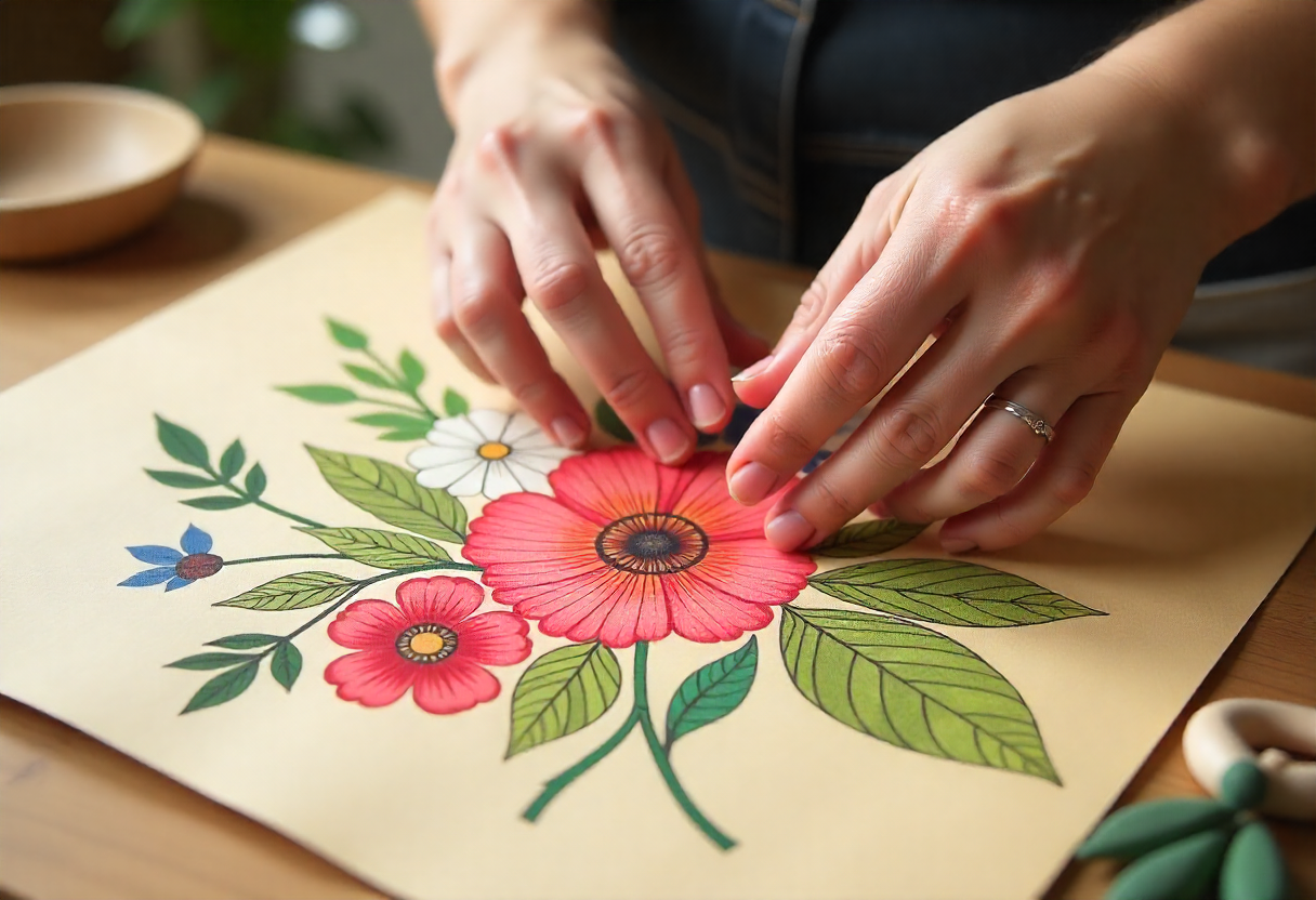A florist creating a foam-free floral arrangement using alternative techniques